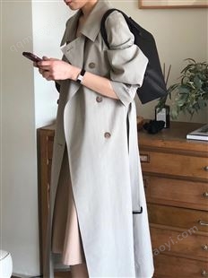 精品单件女款风衣休闲秋冬韩版双排扣系带中长款文艺服装闲置尾货